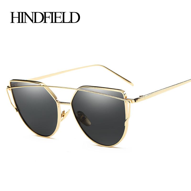 

Sunglasses LONSY Fashion Cat Eye Women Brand Designer Twin-Beams Coating Mirror Glasses Feminino