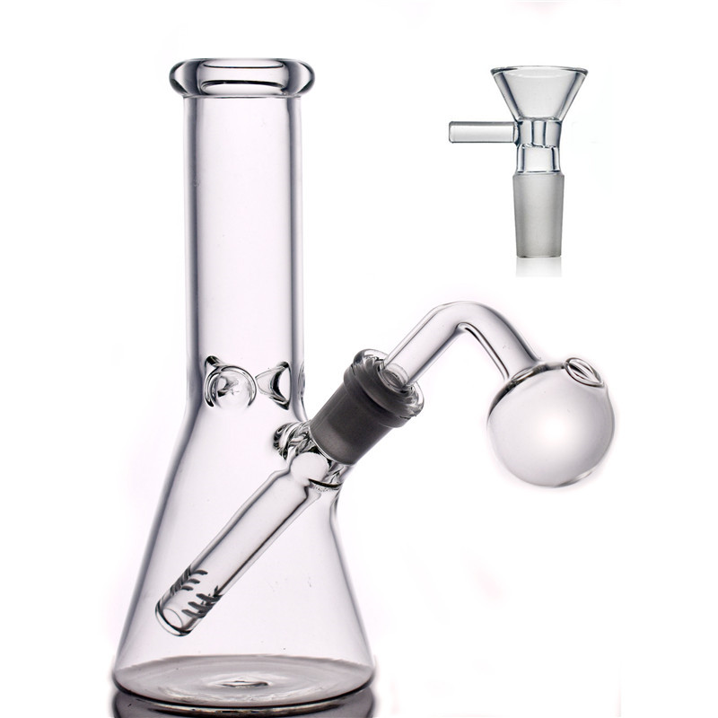 

Hot sale Glass beaker Bongs 8inch dab rigs Bongs14mm Joint recycler Bong with 40mm OD oil burner pipe and tobacco bowl