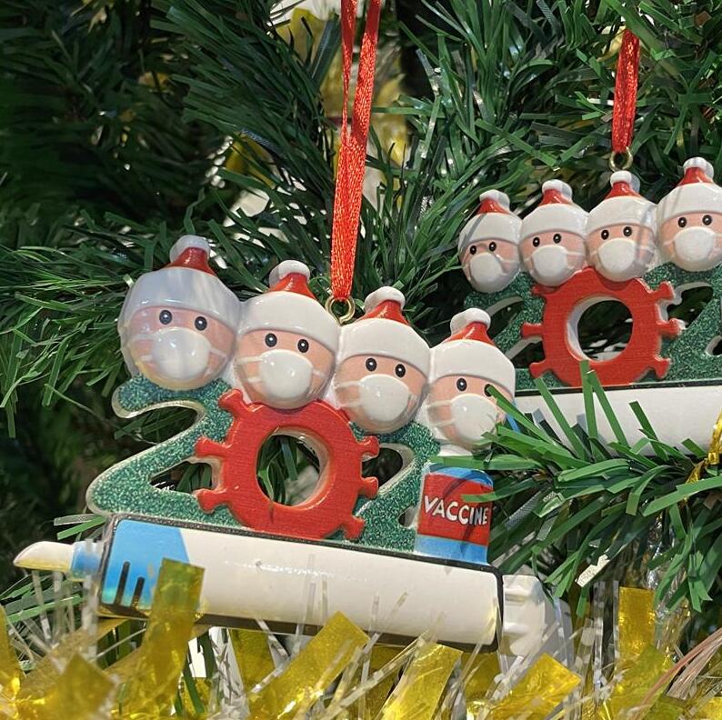 

2021 Christmas Decoration Quarantine Ornaments Family of 1-9 Heads Syringe DIY Tree Pendant Accessories with Rope Resin DHL