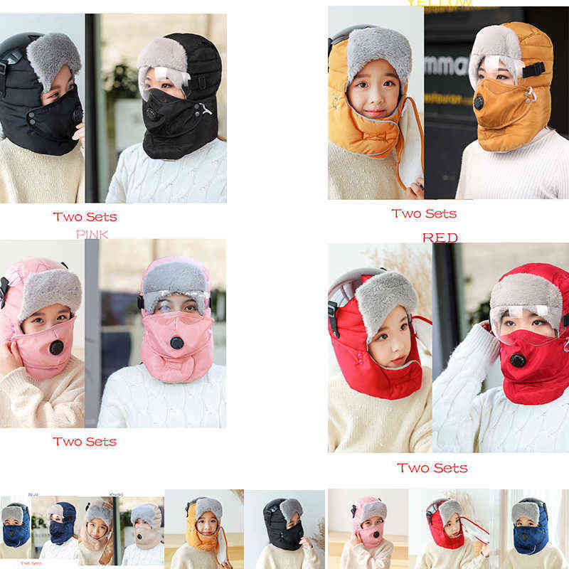 

Parent-child Winter Mask Hat Men Set Thick Warm Girl Boy Women Knitted Scarf 3pcs Riding s