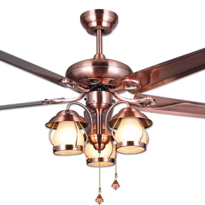 

American Rustic Living Room Ceiling Lamps Chandelier Fan Lights Dining Room Restaurant European Antique Fan Light Wintage Fan With LED Lights