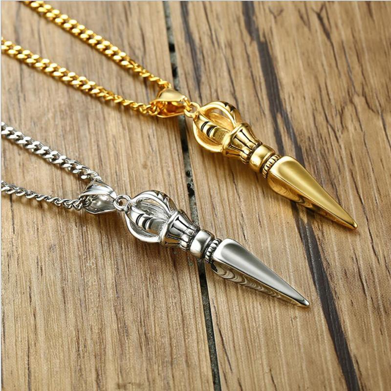 

Pendant Necklaces Men Stainless Steel Phurba Kilaya Necklace Tibetan Buddhism Vajrayana Buddhist Vajra Dorje Dagger Amulet Protection