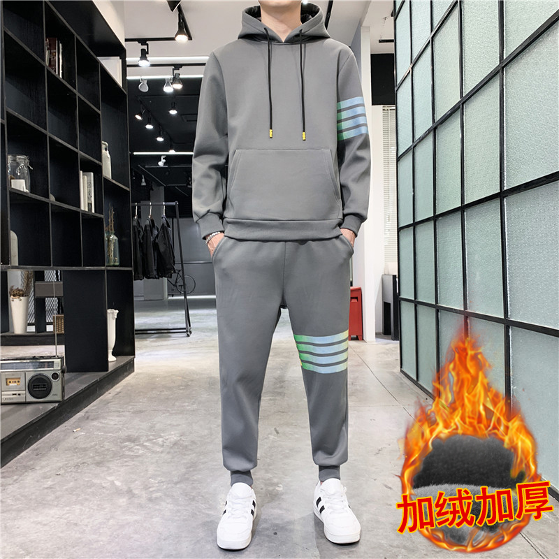 

2021 New Brand Mens Clothes Tracksuit 2 Piece Sets Winter Plus Size Clothing Hoodies Man Fashion Trousers Sportswear Sweatpants Xr82, Red