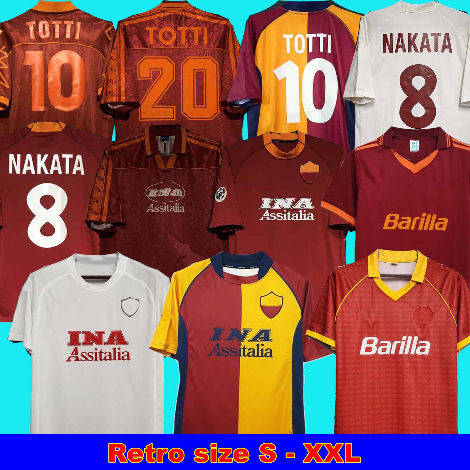 

88 89 90 91 92 93 94 95 96 97 98 99 00 ROMA RETRO soccer jersey 00 01 02 TOTTI BATISTUTA Candela Montella shirt 2002 Maglia da NAKATA, 01/02 home