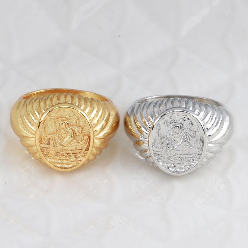 Cluster Rings Retro Male Carving Fisherman Boatman Grandpa Charm Unique Jewelry For Wedding Anniversary Party Punk Viking Golden Ring-image-703713759