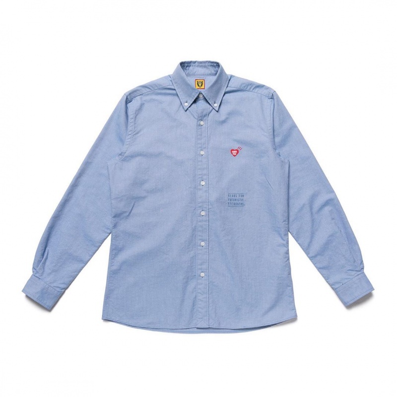 

Human Made Love Letter Embroidery Oxford Spinning Casual Long Sleeve Shirt Simple Style, Black