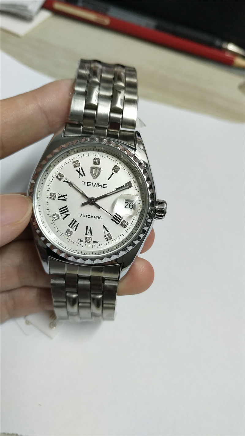 Luxury TEVISE Men's Automatic Watch with White Dial Classic Dress Style Model TE14-image-660112621