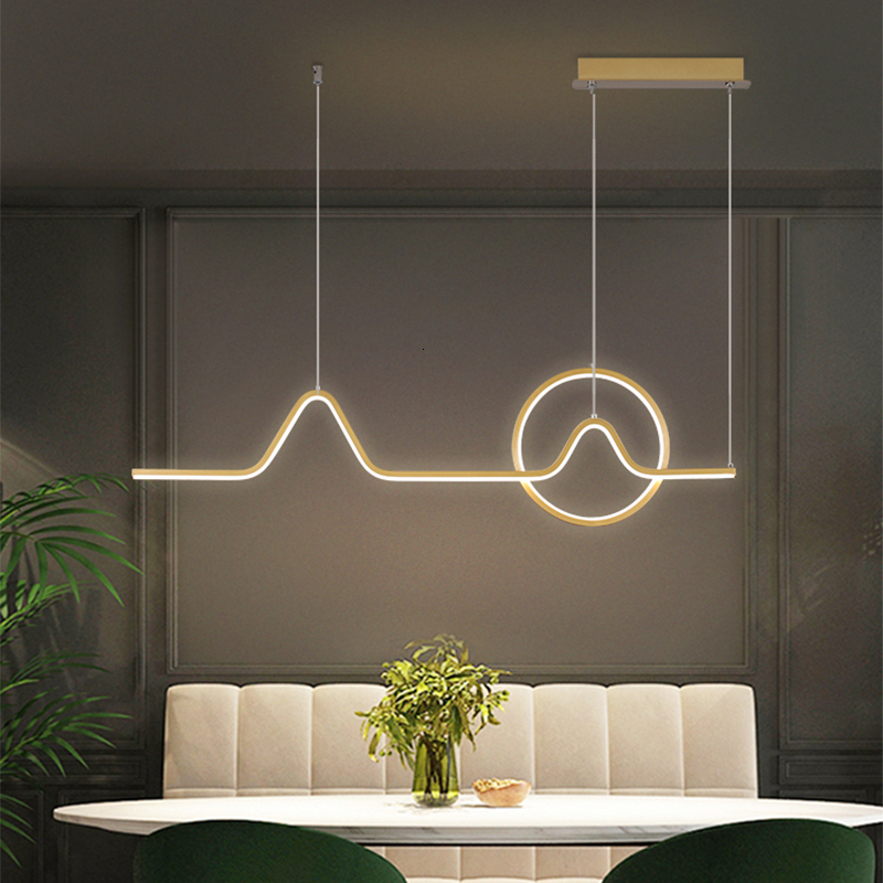 

2021 New Minimalist Bar Modern Dining Room Led Chandeliers Gold Creative Lines Suspension Lamps 40zr