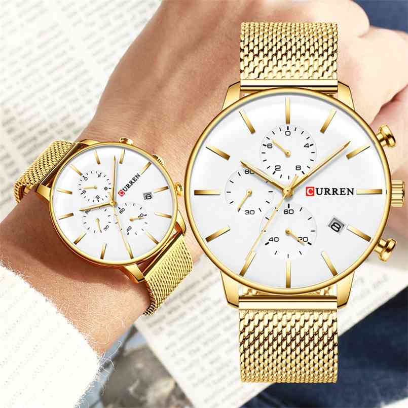 

Mens Watches CURREN Fashion Quartz Wristwatch for Men Classic Chronograph Clock Casual Sport Watch Waterproof Relogio Homem 210707, Rose-white