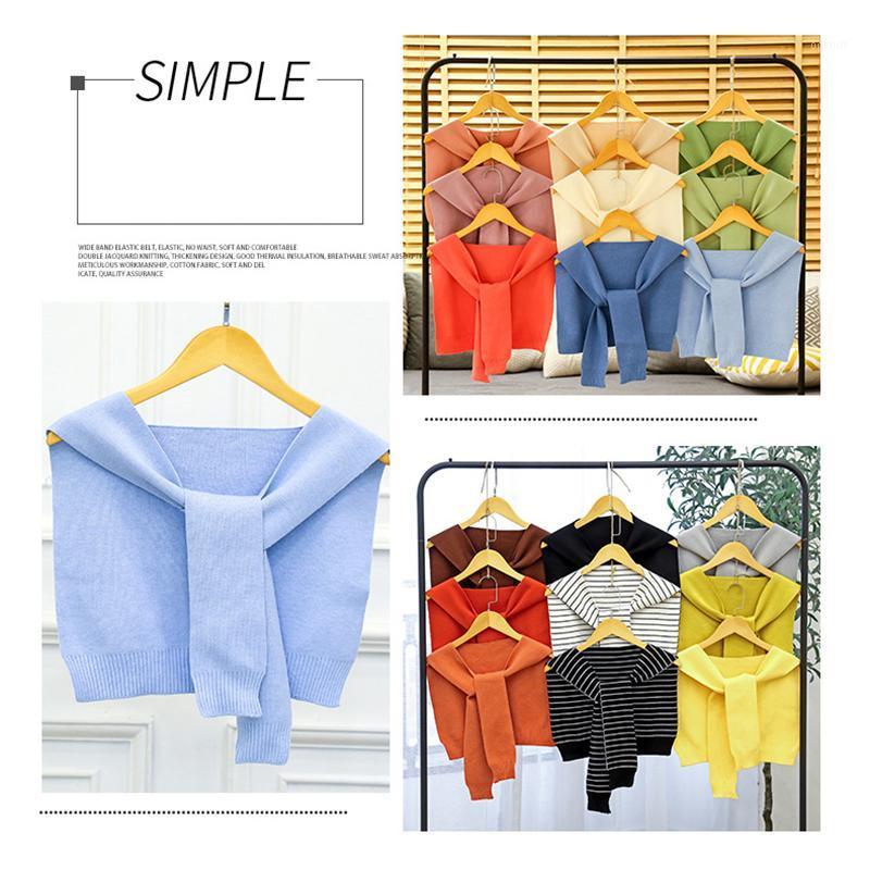 

Scarves Women's Knitted Shawl With Fake Knotted Collar Solid Color Soft Wraps Female All-Match Neckerchief LXH, Blue;gray