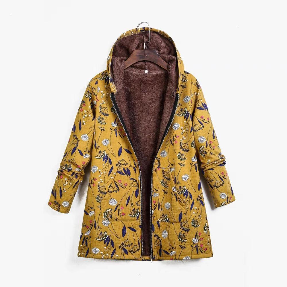 

2021 New Women Winter Folk Vintage Cotton Linen Printed Hooded Long Sleeve Ultra Thick Coats Female Fashion Padded Jackets 85pi, Black