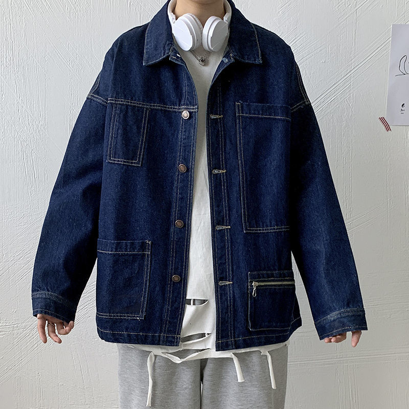 

2021 New Blue Men' Fashion Retro Casual Pocket Denim Jackets Coats Mens Streetwear Korean Loose Hip-hop Bomber Jacket Men I9i1, Light blue