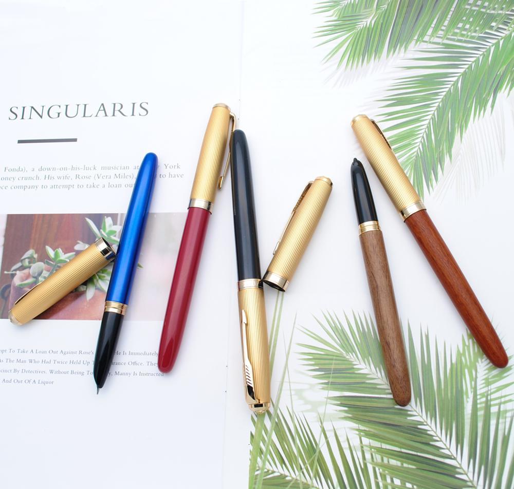 

Metal/wood Jinhao Fountain 85 Golden Cap Extra Fine Nib 0.38mm Ink Pen