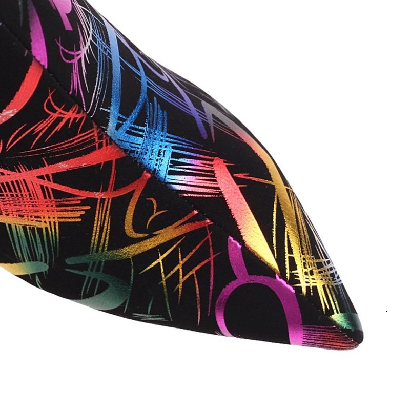 

European and American-style Printed at Knee-length, Stiletto Round Toe Fashion Boots, Women's Hot Boots Ls8s, Graffiti