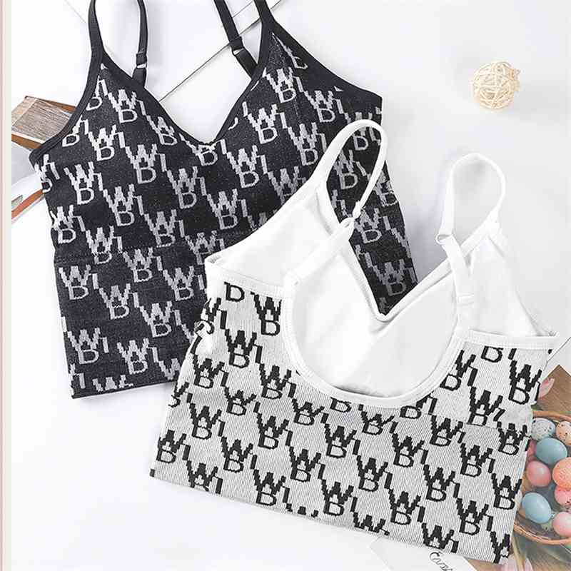 Knitted letter vest for women to wear slim back large u deep V sling short student underwear without steel ring-image-702918564