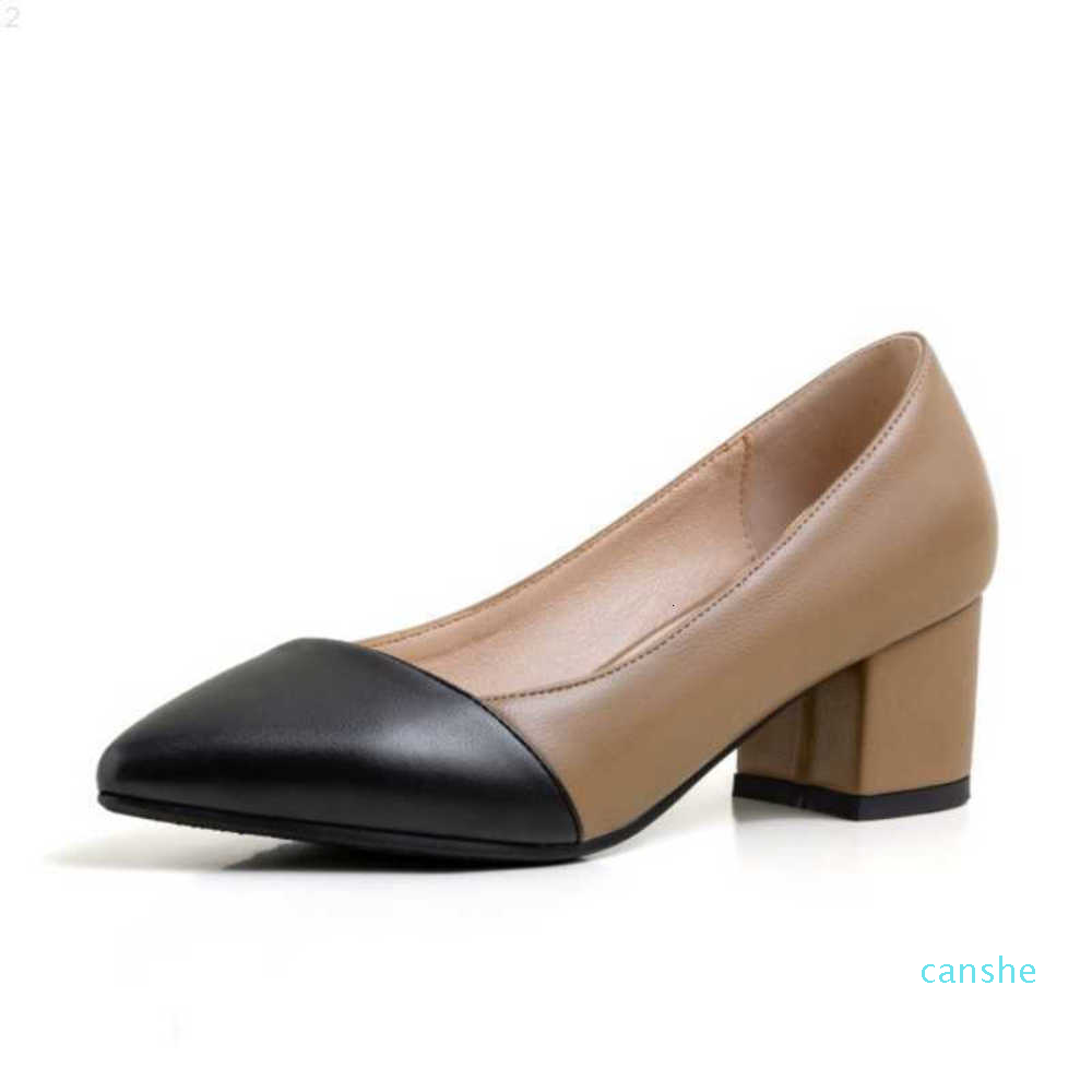 

fashion-Square Heel Women Pumps Mixed Color Pointed Toe Shoes Shallow Soft Lady ice Party Mujer Footwear, Khaki
