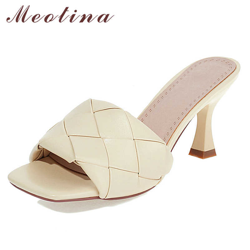 

Meotina Women Slippers Shoes Super High Heel Sandals Thin Heel Slides Square Toe Lady Footwear Summer Fashion Green Size 34-43 210608