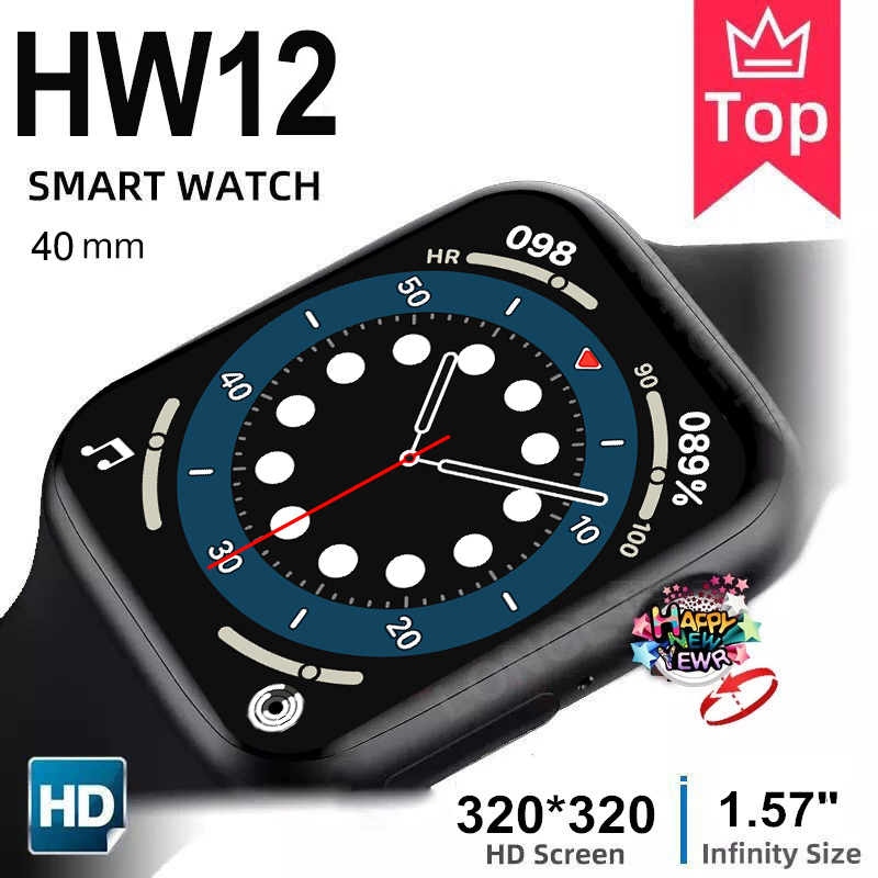 

2021 HW12 HW16 Full Screen Smart Watch 44MM 40MM Women Men Smartwatch with password Split Screen Bluetooth PK IWO 13 FK88g, Black