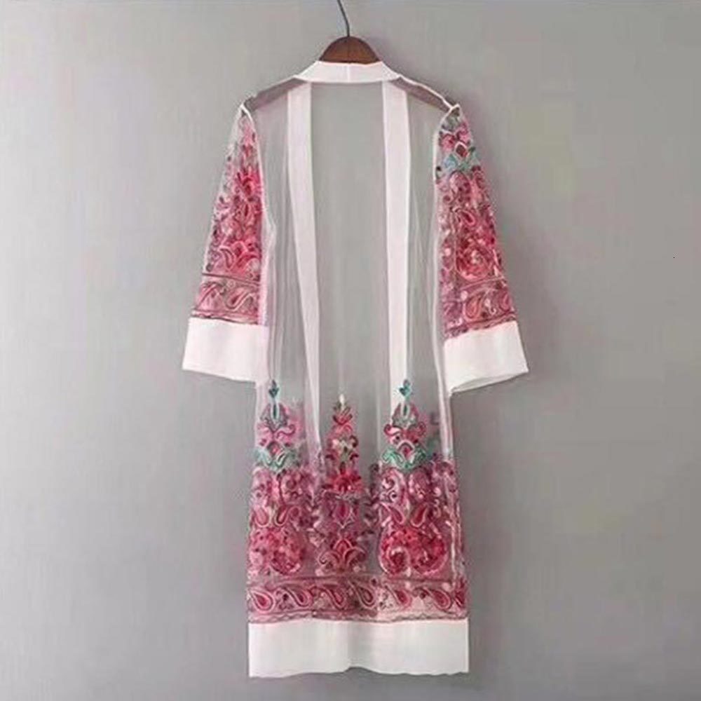 

2021 New Women Floral Embroidered Jacket Summer Net Cardigan Casual Long Sleeved Thin Coats Ladies Vintage Beach Outerwear 4y7g, Black