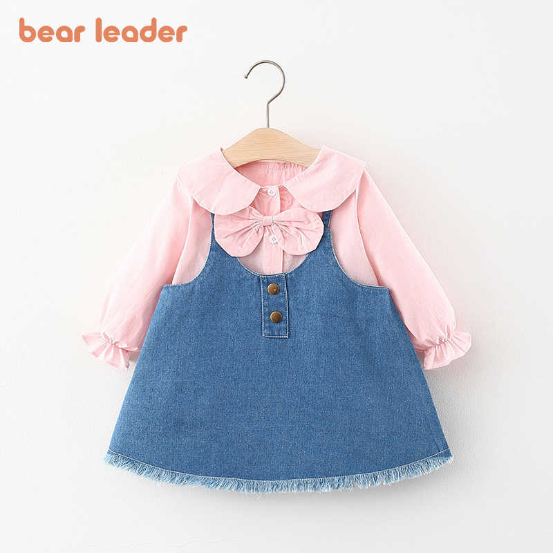 

Bear Leader Toddler Girls Casual Dresses Fashion born Baby Bow Shirts And Suspender Denim Vestidos Cute Clothes For 0-2Y 210708, Ah5701pink