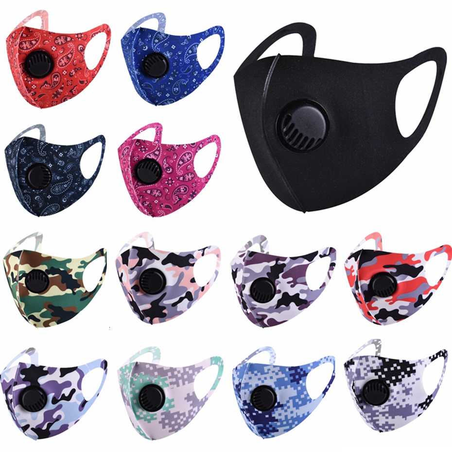 

Valve Ice Silk Anti with Dust Washable Reusable Protective Face Mask Black Solid Camo Printed Masks Hha1482
