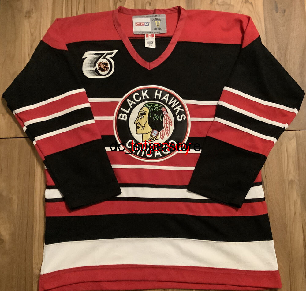 

cheap custom Stan Mikita 21 CCM Vintage Hockey Jersey 75th Anniv Blackhawks Mens Stitch any number name MEN KID HOCKEY JERSEYS -5XL, Black