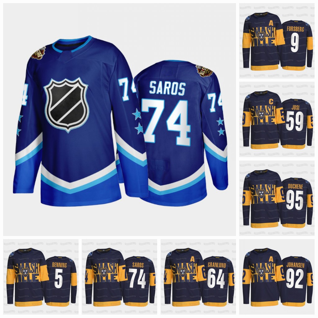 

Juuse Saros Nashville Predators 2022 All-Star Jersey Filip Forsberg Matt Duchene Roman Josi Juuse Saros Mikael Granlund Ryan Johansen Mark Borowiecki, Blue youth s-xl