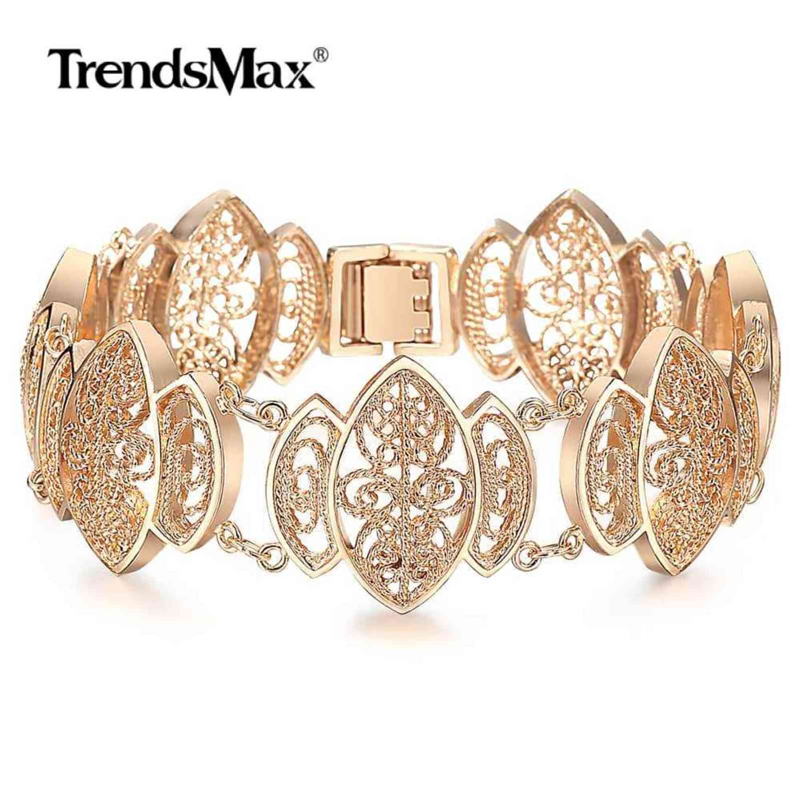 

Fashion 585 Rose Gold Bracelet Bangle for Women Girl Cut Out Carved Flower Vine Oval Wristband Jewelry Wedding Female Gift Cbm01