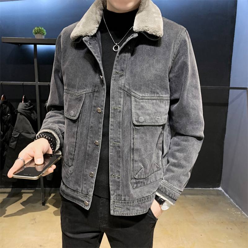 

2021 New Moda Outono Inverno Grosso Calas De Brim Quentes Jaquetas Roupas Masculinas Todo o Jogo Nico Breasted Turn Down Collar Casual Denim, As the photo show