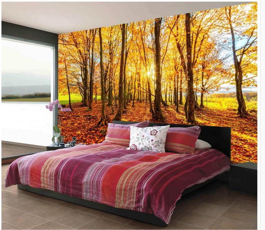

Wallpapers Custom Any Size 3D Wall Mural Wallpaper Original Beautiful Golden Sunny Autumn Forest TV Background