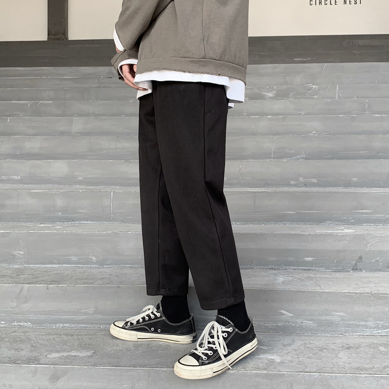 

2021 New Winter Thick Woolen Men's Warm Fashion Black Casual Men Suit Mens Straight Wide Leg Pants Dgss