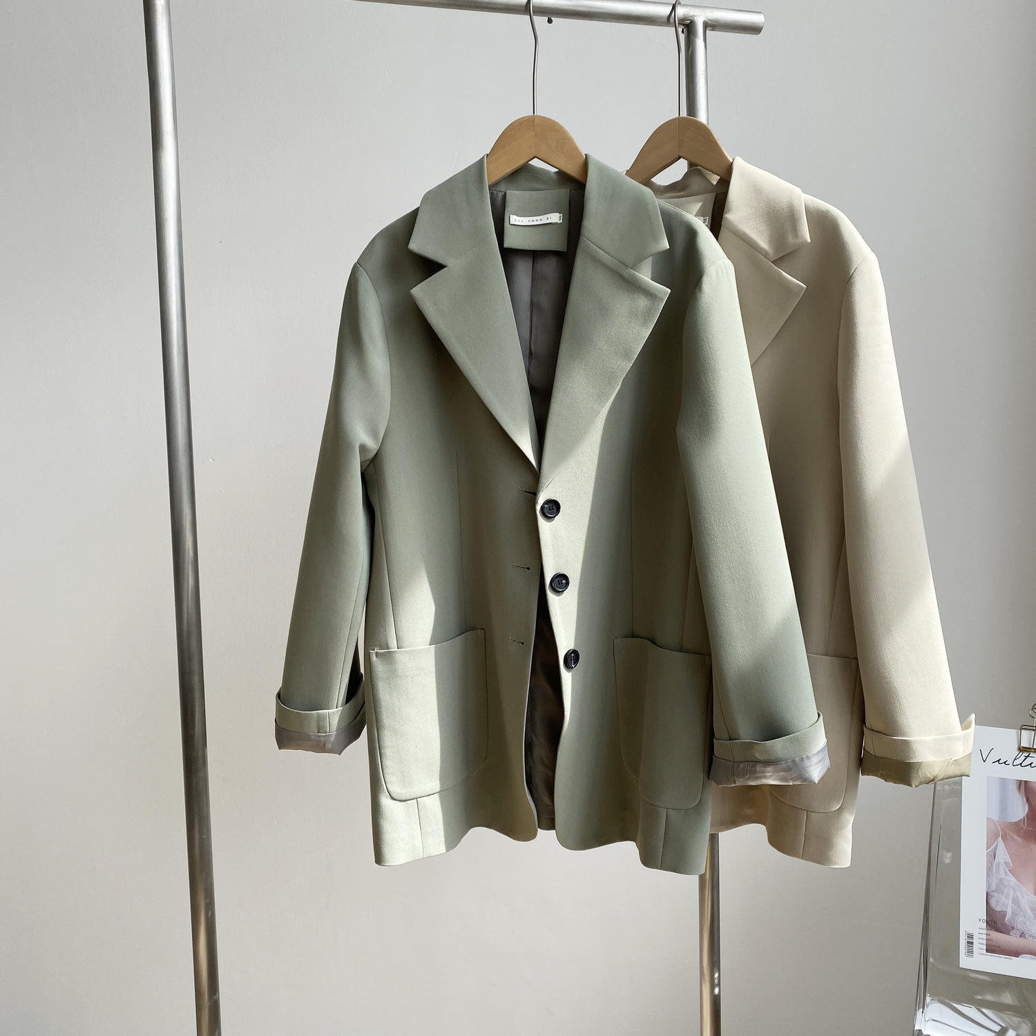 

2021 Chic Women Autumn Down Collar Female Blazer Ladies Coat Tops for Women's Clothing Outwear Jaq2, Beige