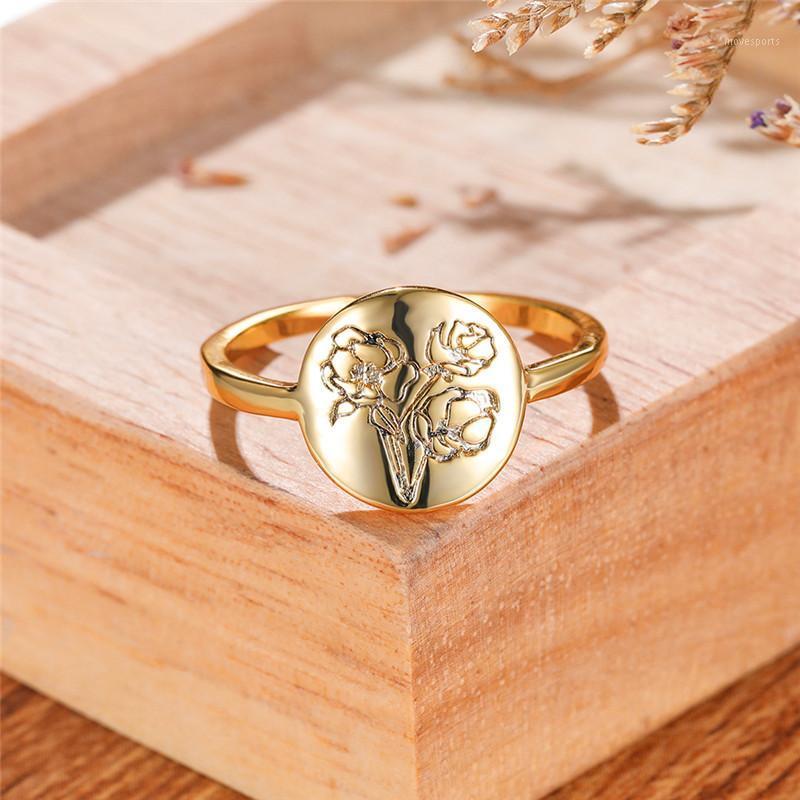 

Wedding Rings Vintage Female Rose Flower Jewelry Promise Yellow Gold Color Engagement Ring Luxury Metal Thin Band For Women1