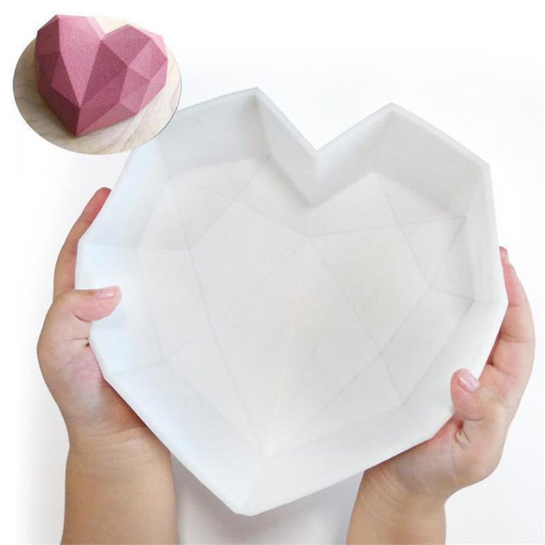 2021 Fast Shipping Diamond Love Heart-Shaped Silicone Molds for Sponge Cakes Mousse Chocolate Dessert Bakeware Pastry Mould Handmade Gift-image-655739466