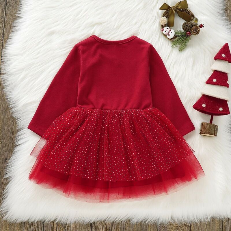 

Baby Dress Christmas Toddler Infant Baby Girl Xmas Clothes Long Sleeve Lace Tutu Dress, Default color
