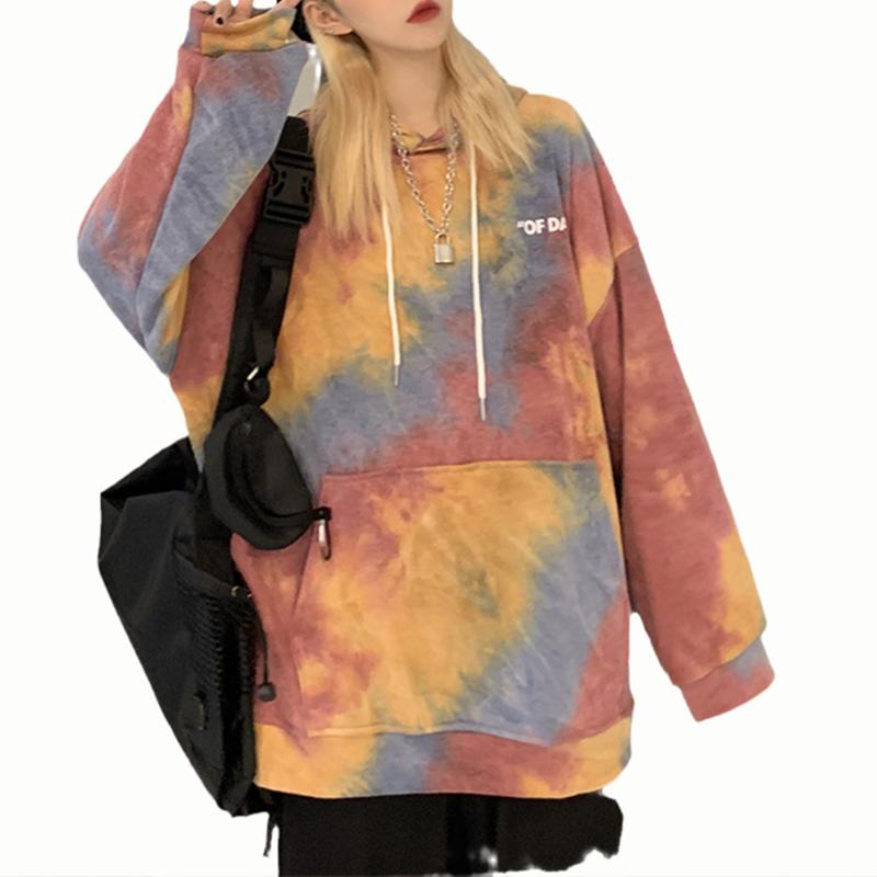 

Women's Hoodies & Sweatshirts Streetwear Women Tie Dye Loose Couples Fashion Casual Hooded Korean Top Long Sleeve Pullover Outwear Clothes, Malachite blue