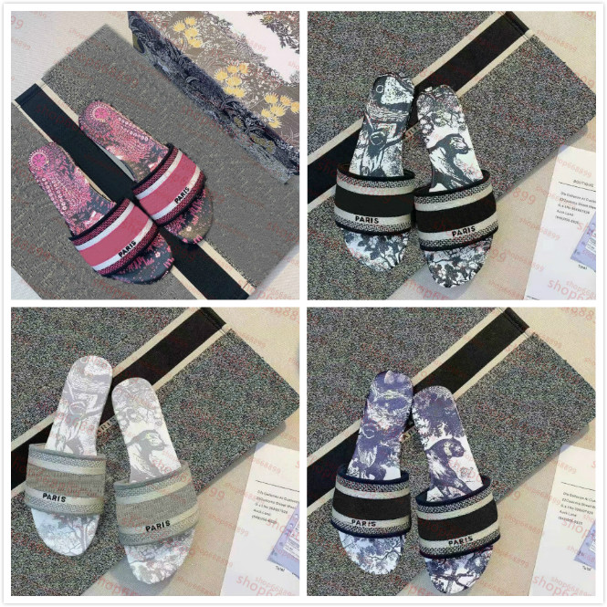 

2022 Paris Women sandals Slippers Summer Girls Beach sandals Slides Flip Flops Loafers Sexy Embroidered Slippers with box large size 35-43, 13