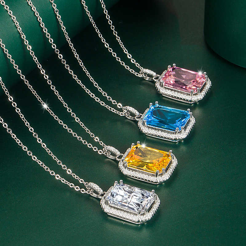 

Square Pendant Inlaid with Blue Color Treasure Pendant Female Clavicle Chain Pink Diamond Jewelry