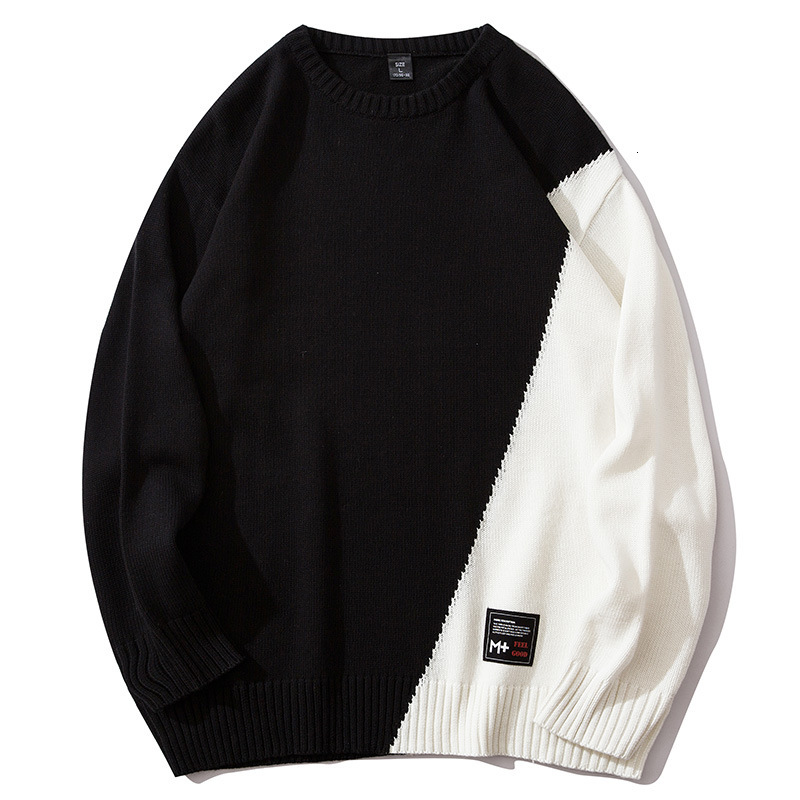 

2021 Fashion Men Black White Patchwork Autumn Mens Long Sleeve Knit t Hip Hop Man Pullovers Tee Shirt Koszulka 7dct, White gray