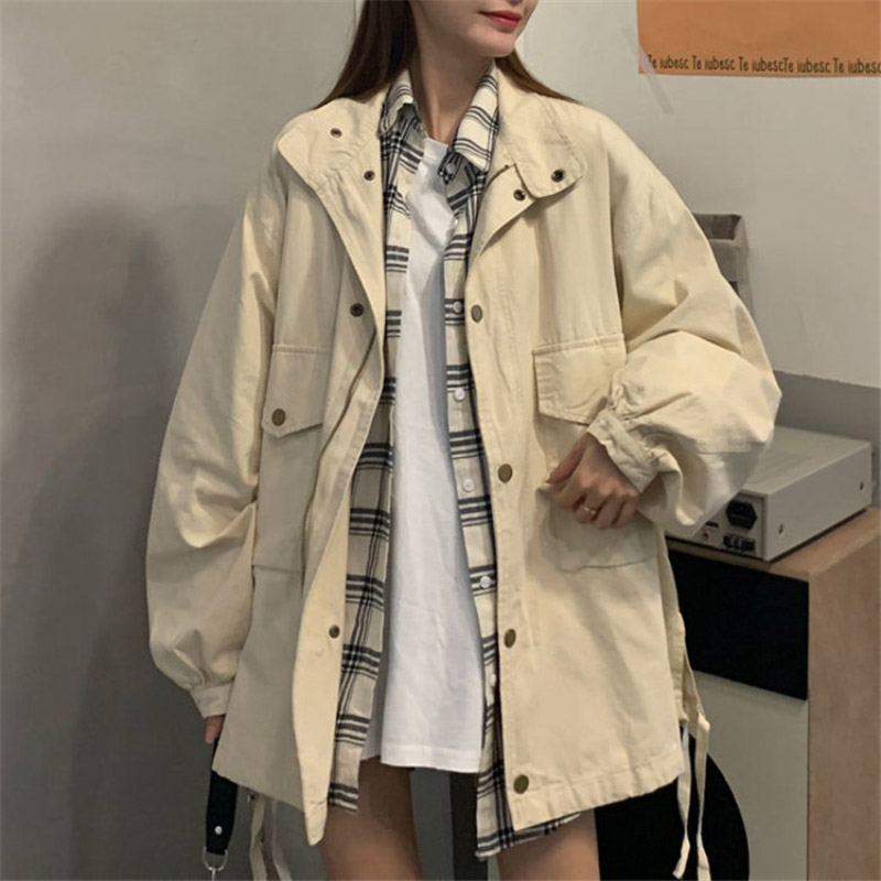 

Designs Spring Women Loose Cargo Jacket Streetwear Batwing Long Sleeve Pockets Coat Vintage Autumn Solid Casual Jacket Korean, White
