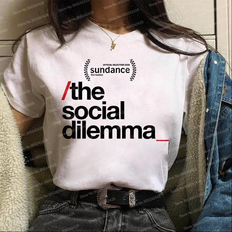 

womens t shirt fashion the social dilemma women harajuku creative letters poster print graphic digital spy korean clothes, White