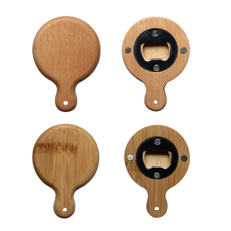

Creative Bamboo Wooden Bottle Opener With Handle Coaster Fridge Magnet Decoration Beer Bottle Opener Free Engrave Logo LX4145