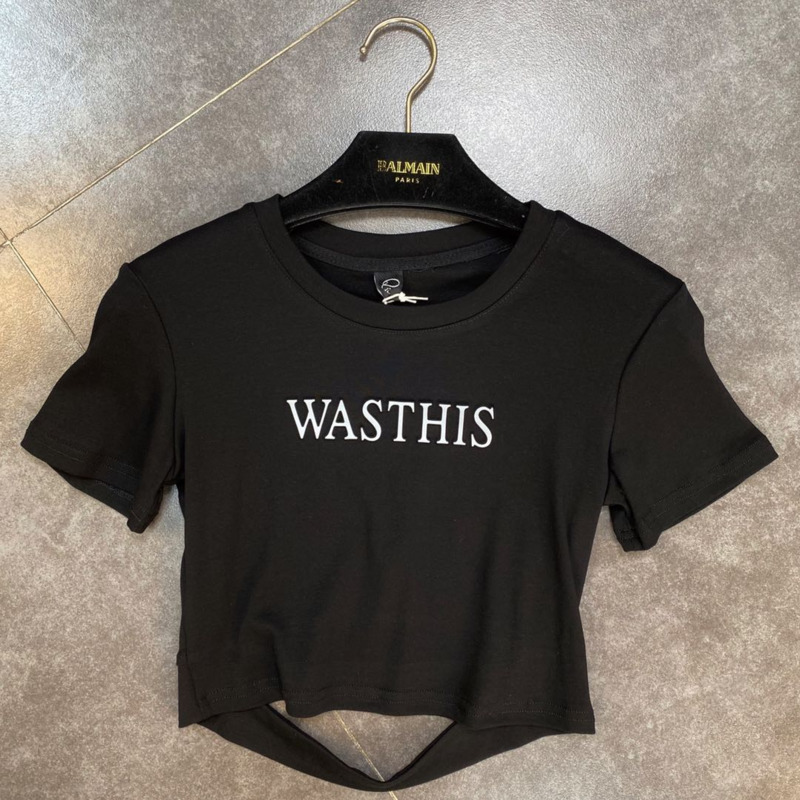 

Spring Summer Fashion Casual Round Neck Short Sleeve High Waist Hollow Out Tight Show Thin Elastic Top SJ998 210525, White