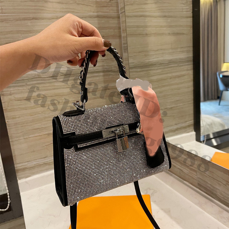 

Classic Diamond Formal Shoulder Hand Bags For Ladies Work Handbags Decorated Ribbons Lock Women Glitter Cover One Side Bag High Capacity Party Brand Shining Handbag, Make up the difference