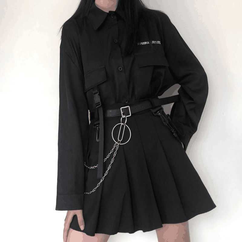 

Single/sets spring autumn dark JK uniform suits long-sleeved shirt + pleated skirt fashion tooling two-piece female trend 210526