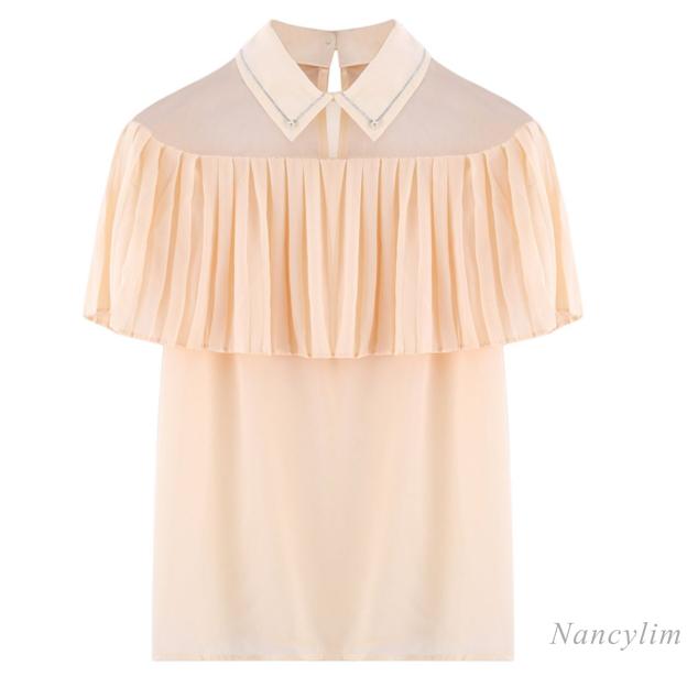 

Women's Blouses & Shirts Mesh Stitching Pleated Doll Collar Sleeveless Chiffon Shirt For Women 2021 Summer Fashion Blouse Girls Ladies Pullo, White