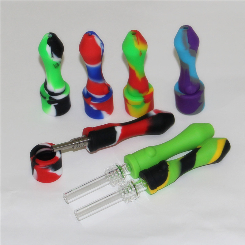 

unbreakable Retail mini silicone Nectar Collector kit Concentrate smoke Pipe with 10mm Titanium Tip Oil Rigs smoking accessories water pipes