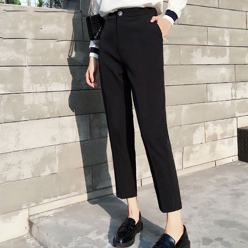 

New Casual Slido Cala Ternos Entalhado Colar Lpis Pant Preto Feminino Outono 2021 Alta Qualidade Solto Rabanete Senhora Terno Q0bk, Black