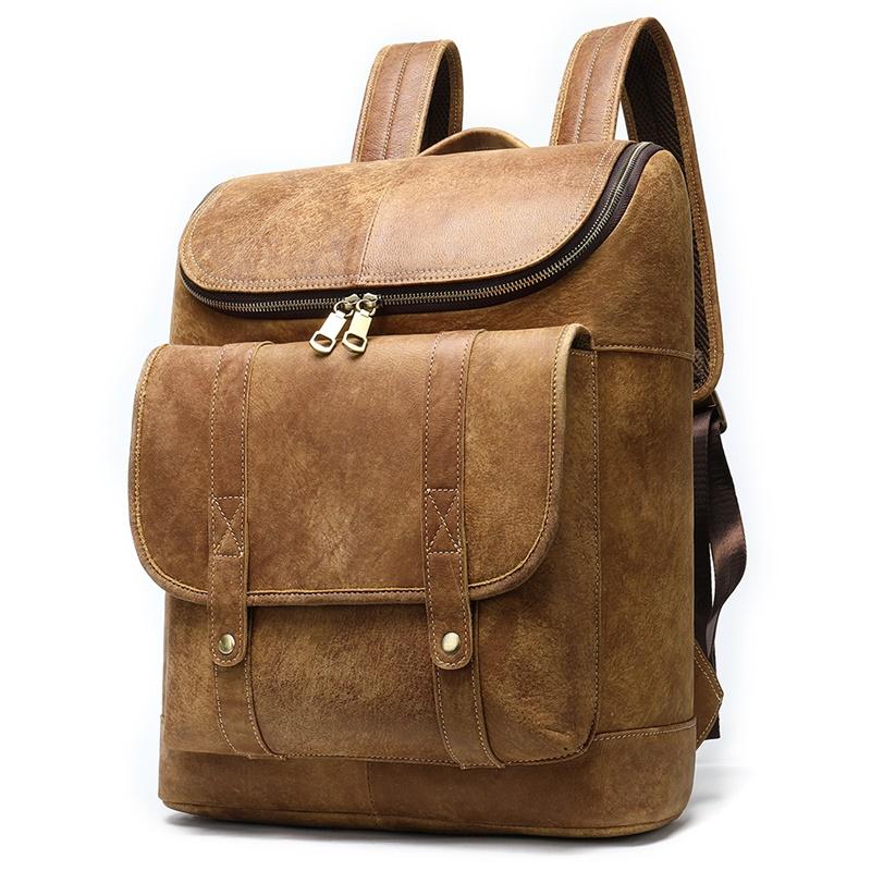 

Backpack Men's Leather Computer Large-capacity Outdoor Travel Outing Multi-pocket Multi-function, Brown