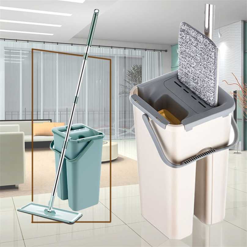 

Mop With Bucket For Washing Floor Squeeze Self Cleaning 360 Rotating Wet And Dry Have 4/6Pcs Replaceable Microfiber Pads 211026